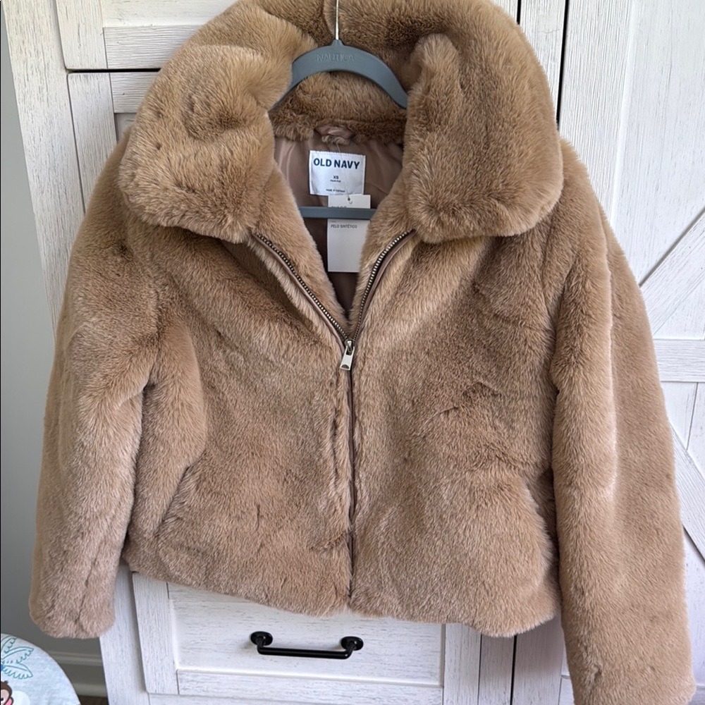 Old Navy Light Brown Faux Fur Coat